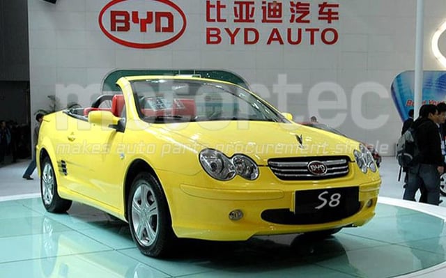 BYD S8 is a two-door hardtop convertible sports car produced by the Chinese automaker BYD Auto between 2009 and 2010. It is famously known for its design, which heavily resembles European cars like the Mercedes-Benz CLK (front) and the Renault Mégane CC (rear).