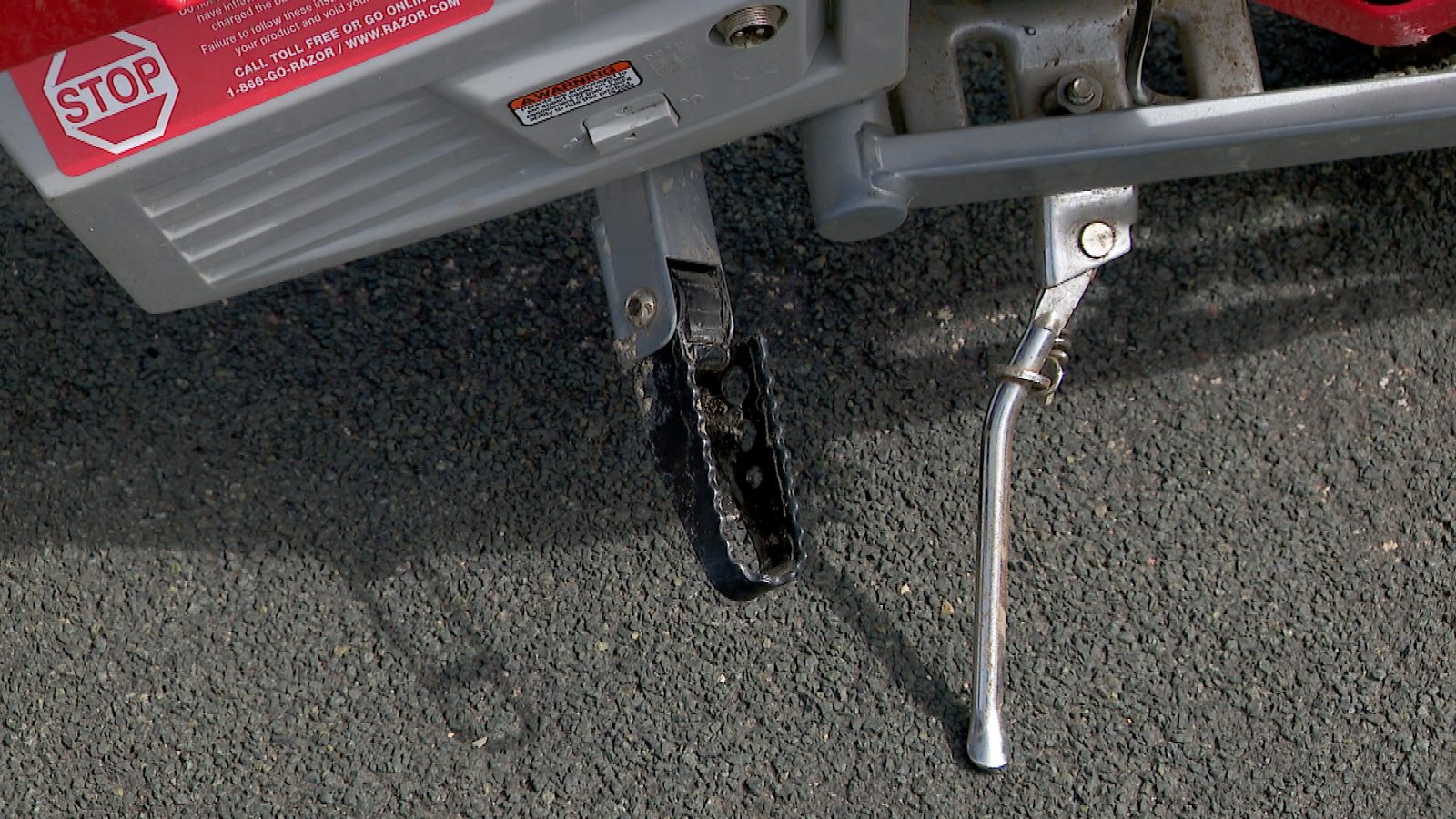 peg on the side of an electric motorcycle