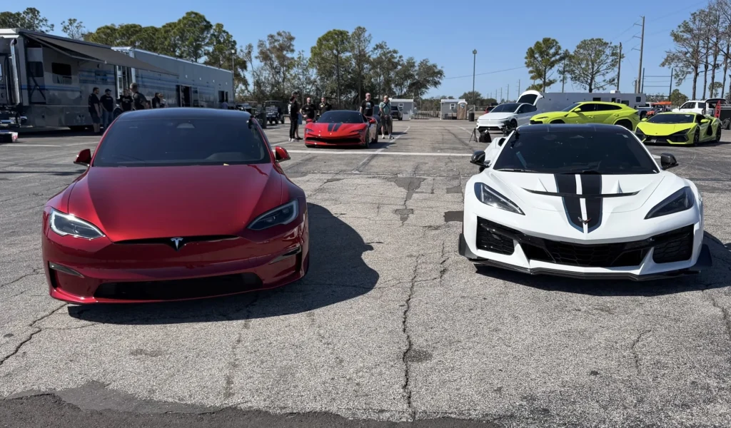 A Tesla Model S Plaid vs 2026 Corvette ZR1 drag race rematch reveals the real winner after three runs at Bradenton Motorsports Park