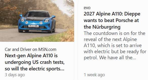 alpine a110 in america? why would it be electric only? there will probably also be a heavier version of combustion a110 too