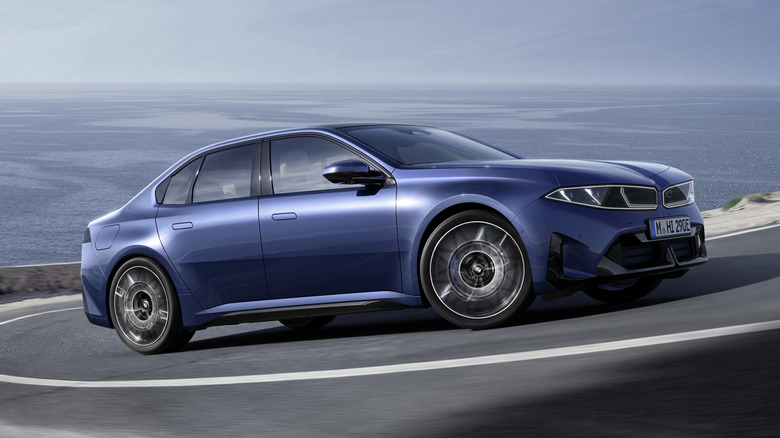 Front 3/4 view of a blue BMW i3