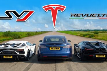 Fastest Lambos v Fastest Tesla: DRAG RACE