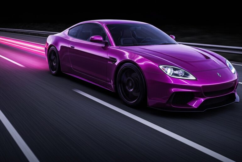 An abstract, blurred image of a Chevrolet Silverado EV in motion, with vibrant streaks of color representing the vehicle