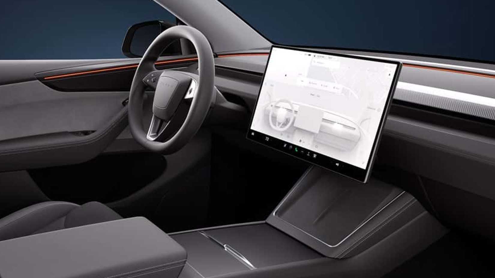 A look inside the front section of 2026 Tesla Model Y Performance's cabin