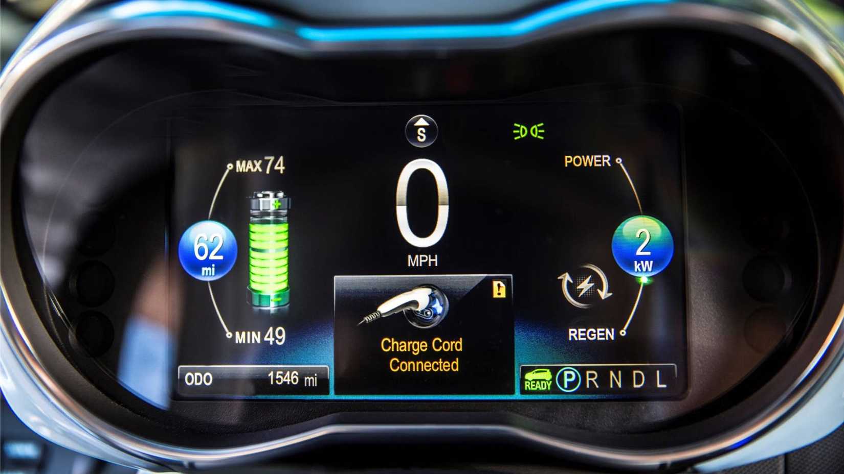 A close-up shot of the 2014 Chevrolet Spark EV's digital screen