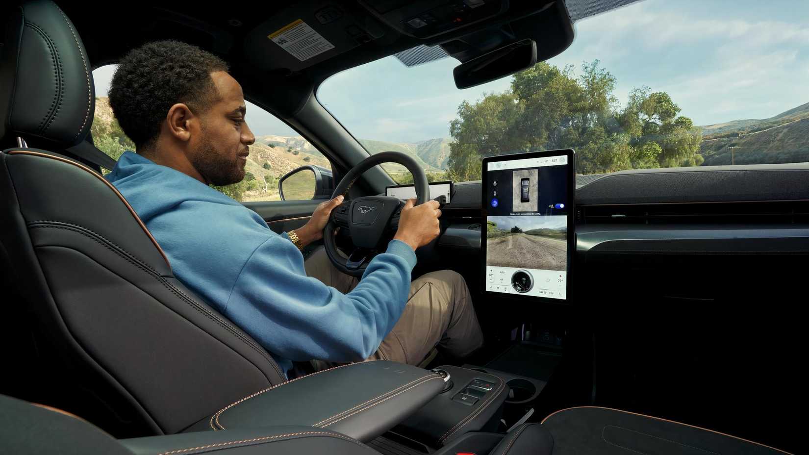 An interior shot of the 2023 Ford Mustang Mach-E's dashboard