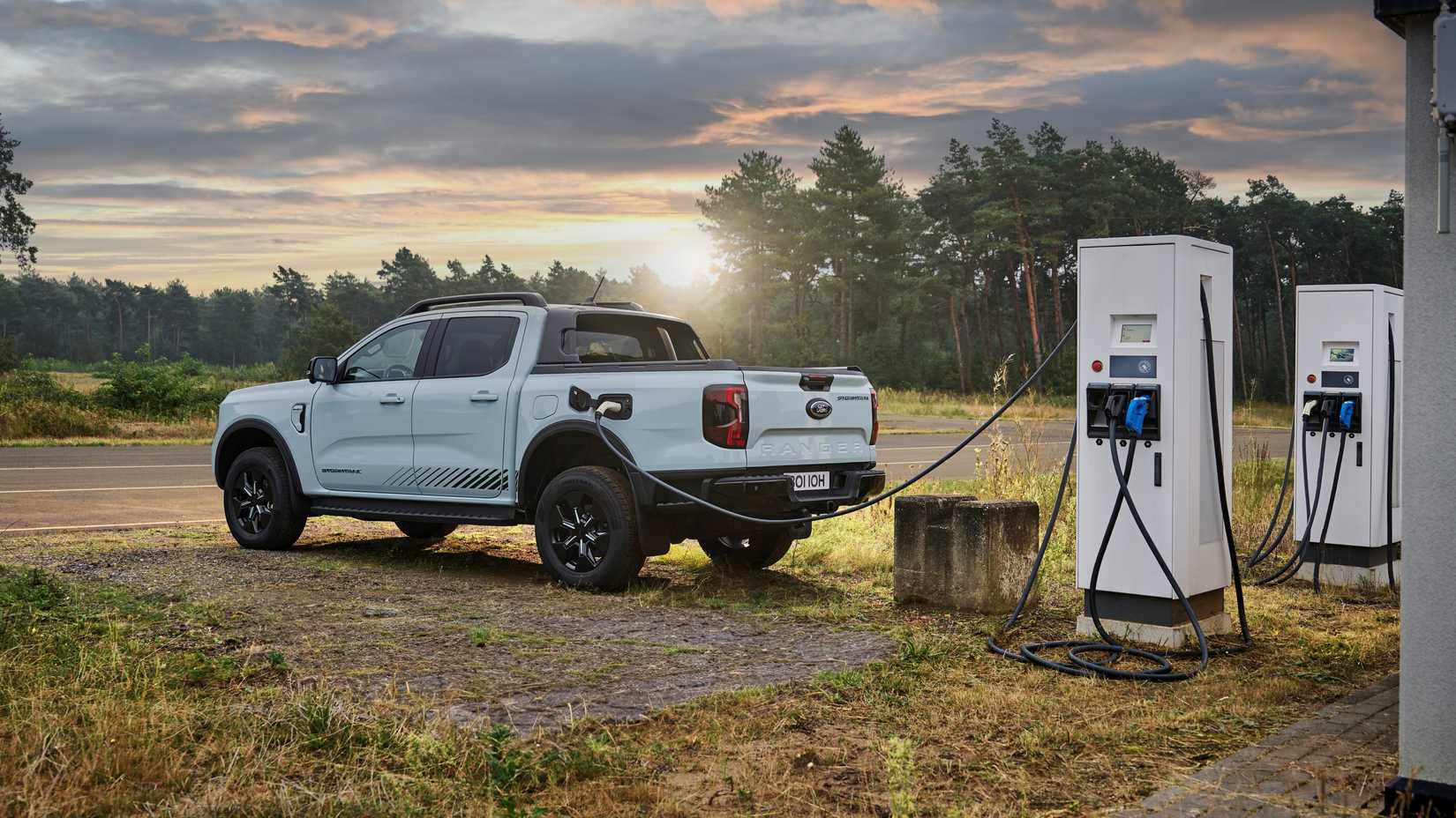 2025 Ford Ranger PHEV White Rear Angle Charging