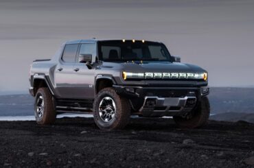 The GMC Hummer electric truck seen parked