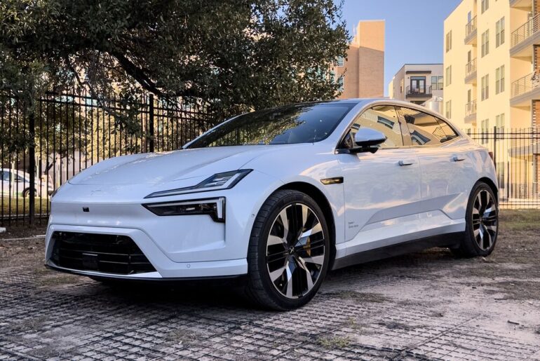 A Polestar 4 electric vehicle seen parked.