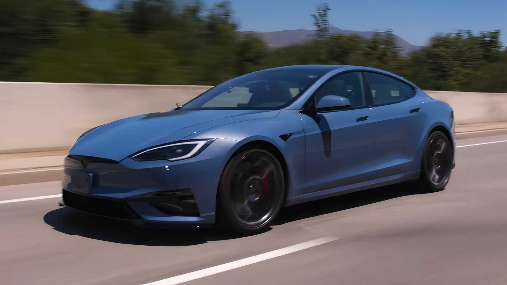 2026 Tesla Model S Plaid front three-quarter view