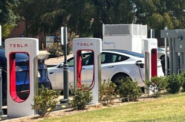 The electric vehicle charging station became operational in March. (Cody Thorn/Community Impact)