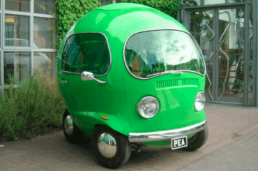 The Green Pea Car was commissioned for a TV commercial for Birds Eye Peas and was assembled using the frame of a go-kart, headlights from a VW Beetle, and a Honda engine. It weighed 1,653 lbs and could reach a speed of 60 mph.