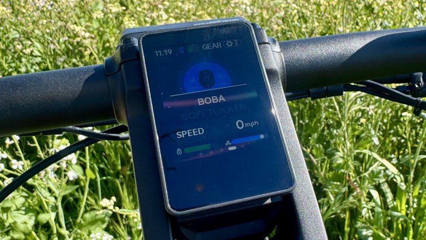 segway myon - the screen shows the current song playing on our bluetooth speaker...