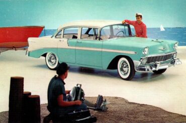 Chevrolet Bel Air 4 Door Sedan India Ivory Pinecrest Green Postcard