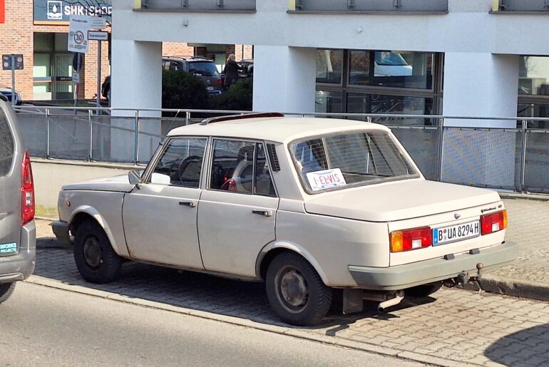 The dying spasm of the Wartburg/EMW car manufacturer, the "1.3", named after its VW Polo engine. A rare survivor with a historical license plate, found in Berlin.