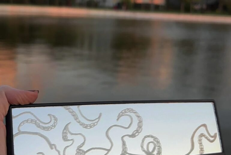 Etched a universal rear view mirror this time!