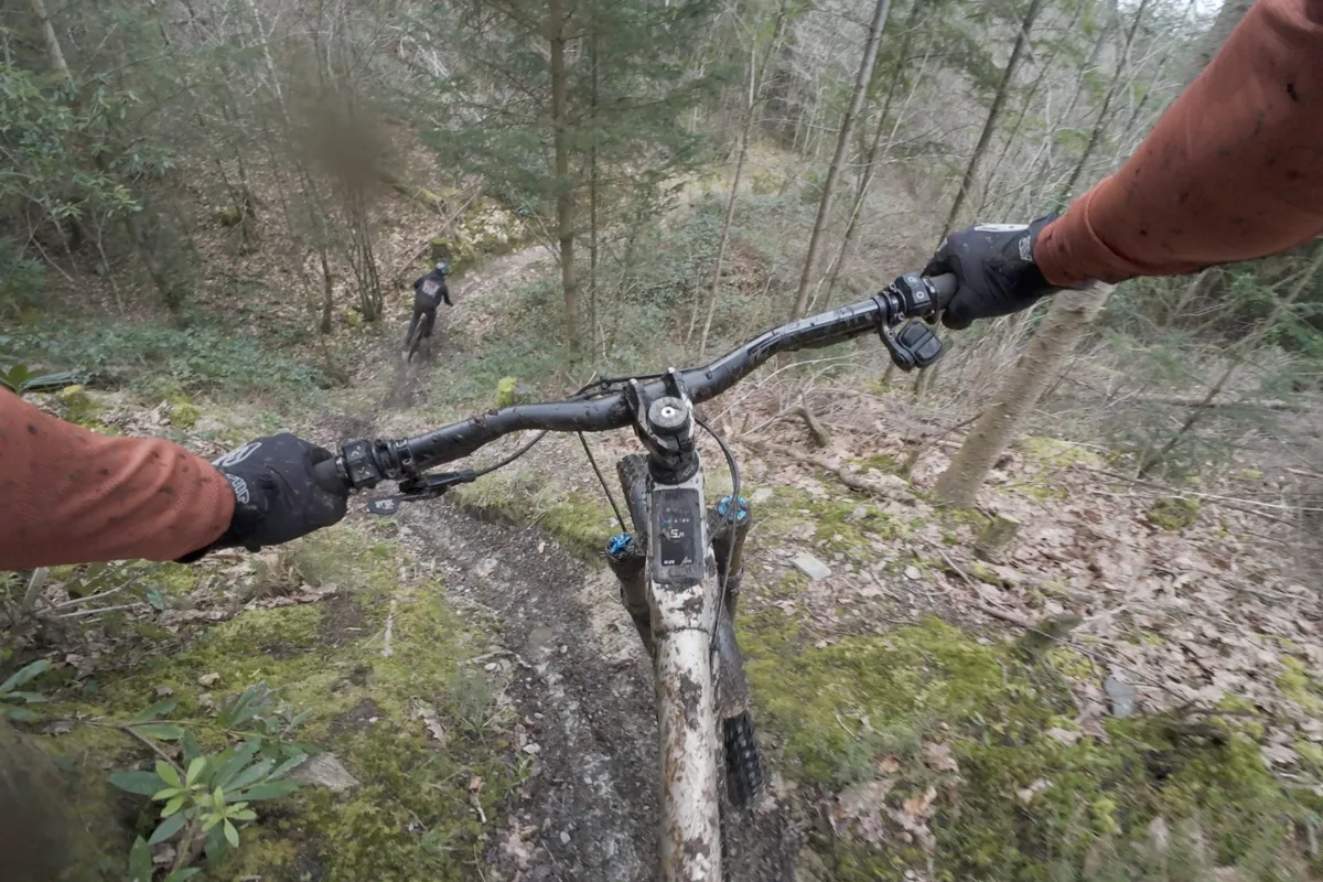 Dropping into steep chute