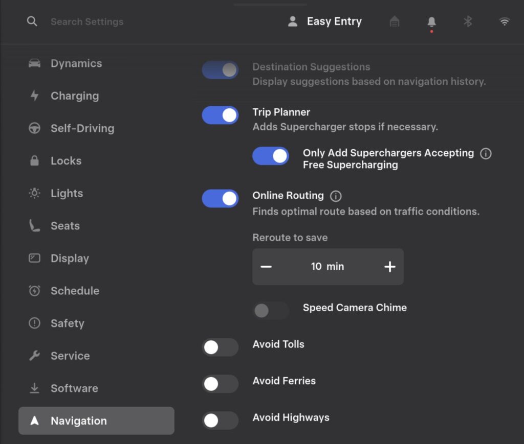 Tesla Trip Planner options: Only Add Superchargers Accepting Free Supercharging. (Image credit: Tesla)
