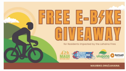 Maui Bicycling League hosts 2026 E-Bike Giveaway for Maui fire survivors