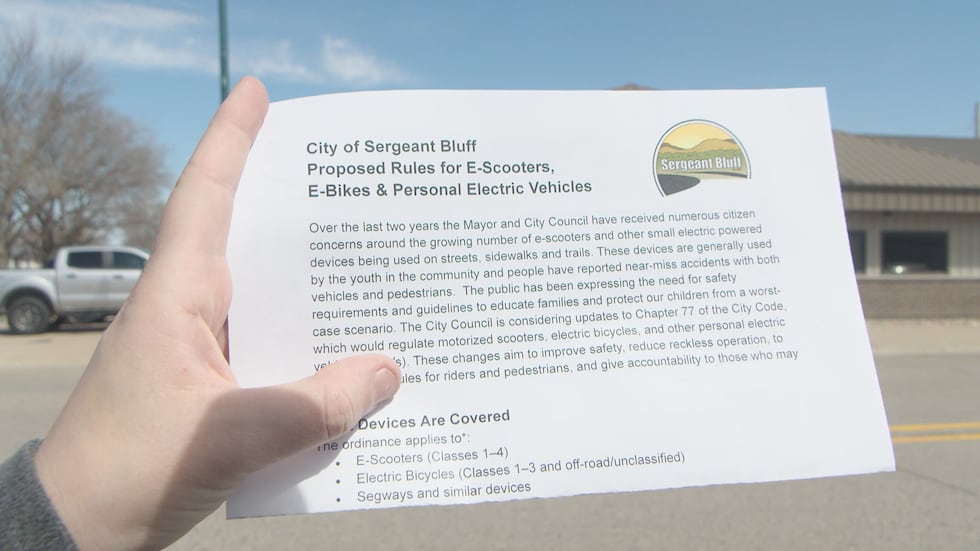 Picture of proposed changes to Code 77 for Sergeant Bluff regarding e-bike concerns.
