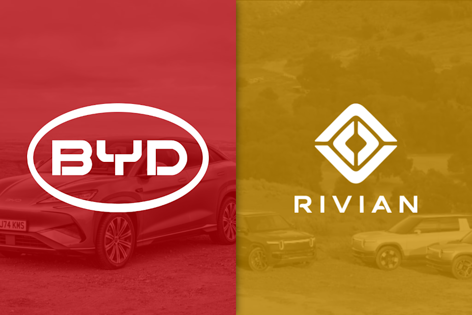BYD and Rivian logos.