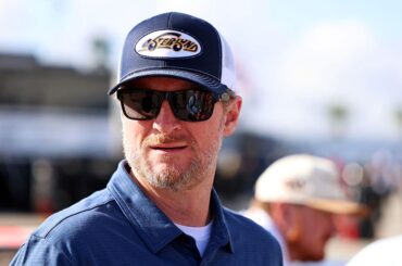 Dale Earnhardt Jr. looking on during practice at Daytona International Speedway