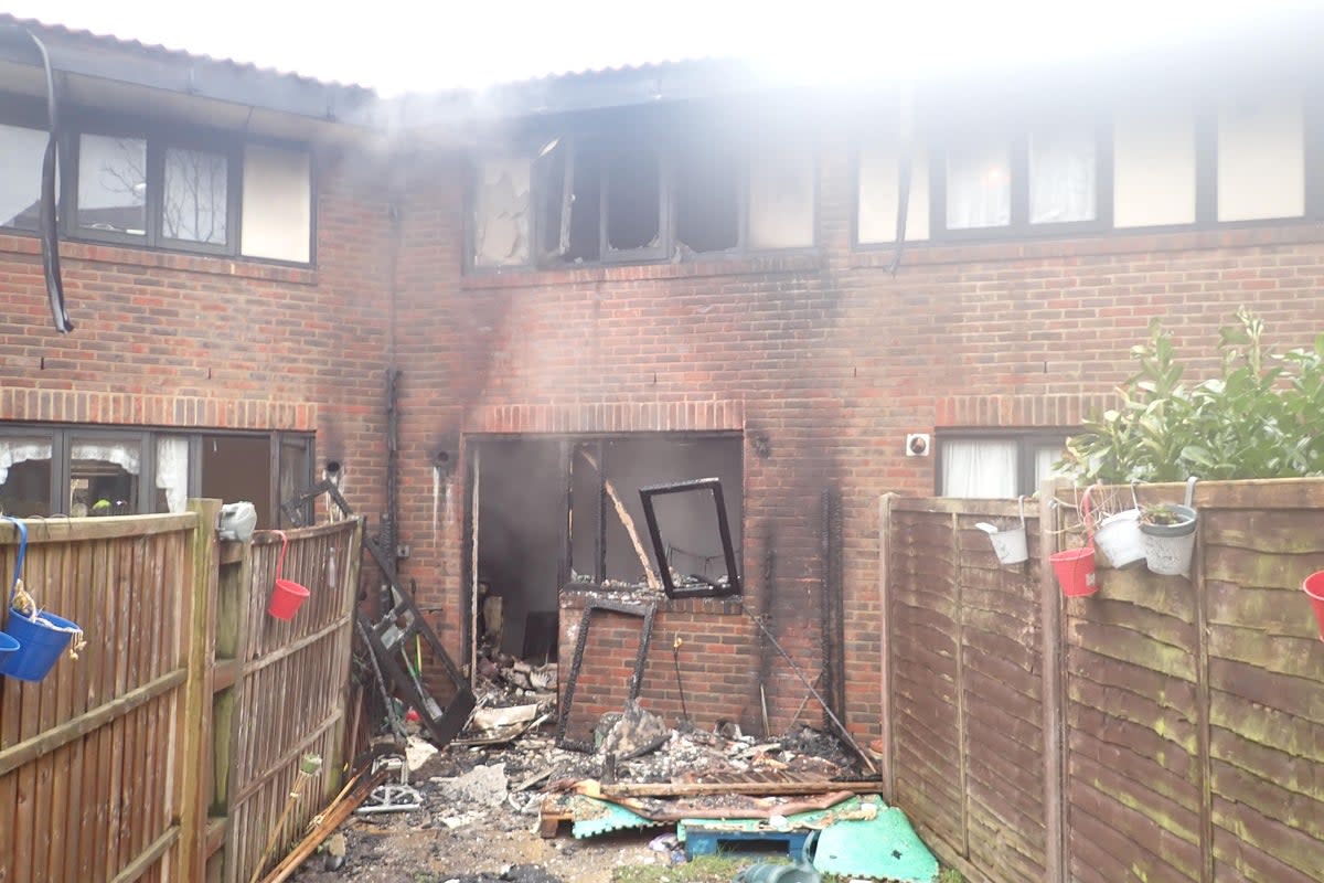 A charging e-scooter burst into flames at a house in West Hampsted (London Fire Brigade/PA)
