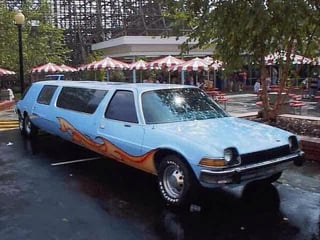 1976 AMC Pacer Limo used in Wayne's World 2 at Kings Dominion when was owned by Paramount- Following the loss of the Paramount IPs, it was repainted black for their Halloween event.