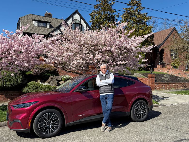 Tim Heitman estimates that he saved $70 in March because he drives an electric vehicle, rather than a gas car.