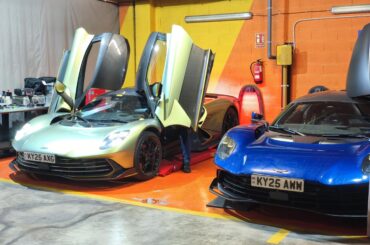 Two [Aston Martin Valhalla] in a hotel's parking garage in Andalucia