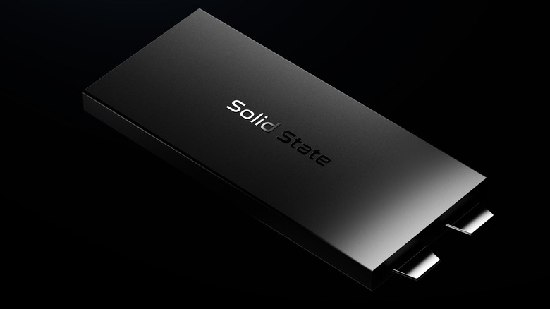 A solid state battery on a black background