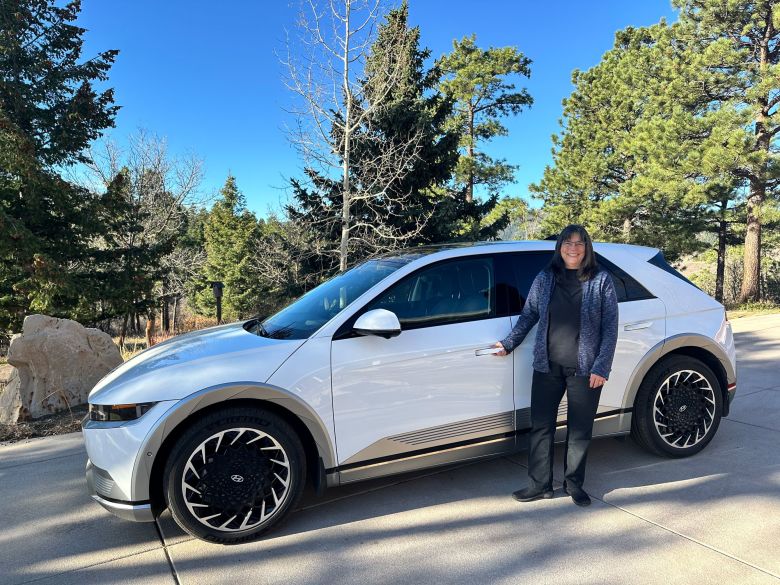 The solar panels on Angela Kantola’s home produce enough electricity to charge her electric vehicle.