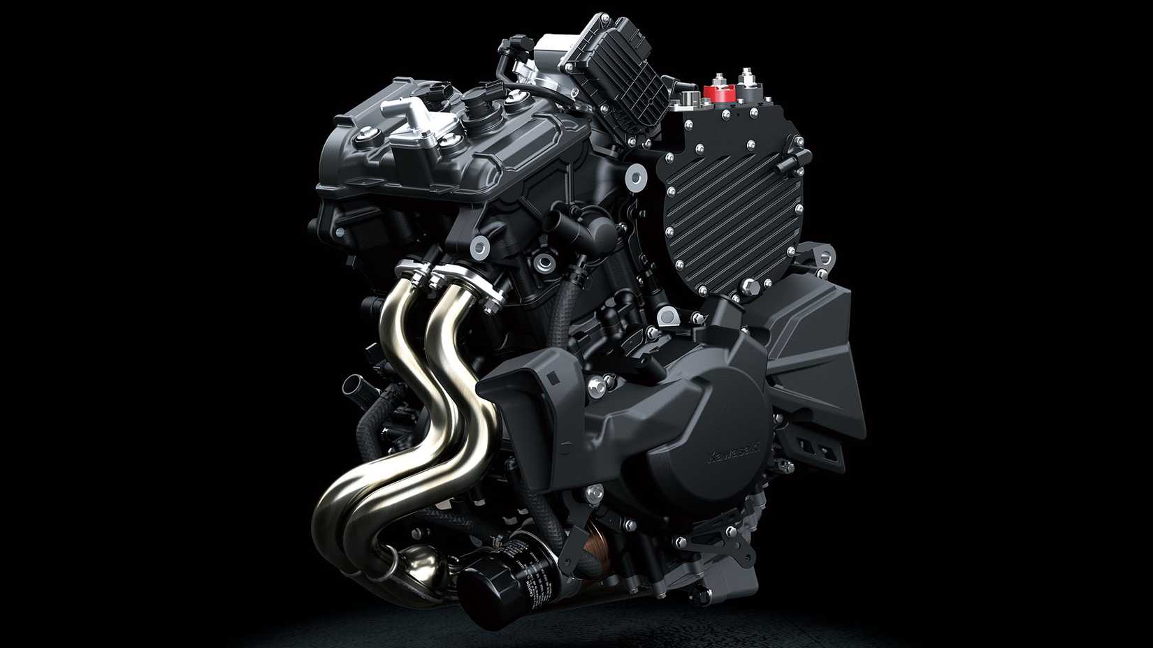 Isolates studio shot of a Kawasaki Ninja 7 Hybrid motor