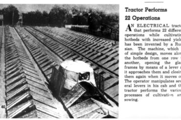 Russian electrical tractor that can open/close hotbeds, 1939