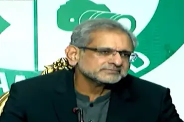 former prime minister shahid khaqan abbasi addresses a press conference in islamabad s national press club on saturday screengrab
