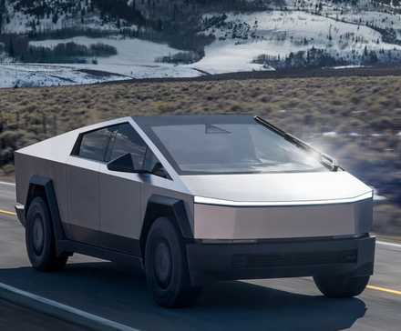 2024 Tesla Cybertruck Front Angled View Driving