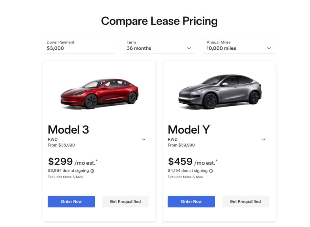 tesla model 3 monthly payment on website