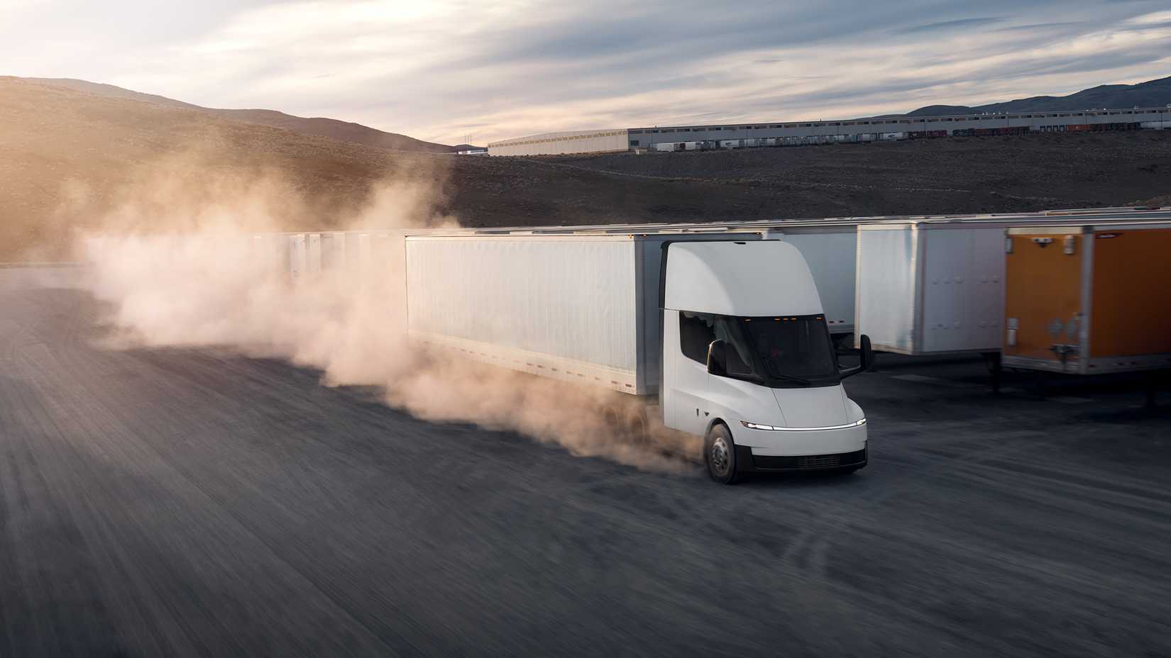 Tesla Semi electric truck on a dirt road