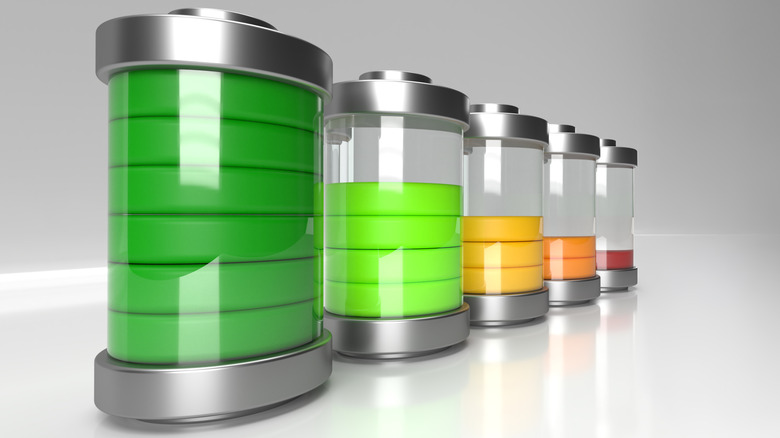 3D graphic of batteries lined up from full to empty