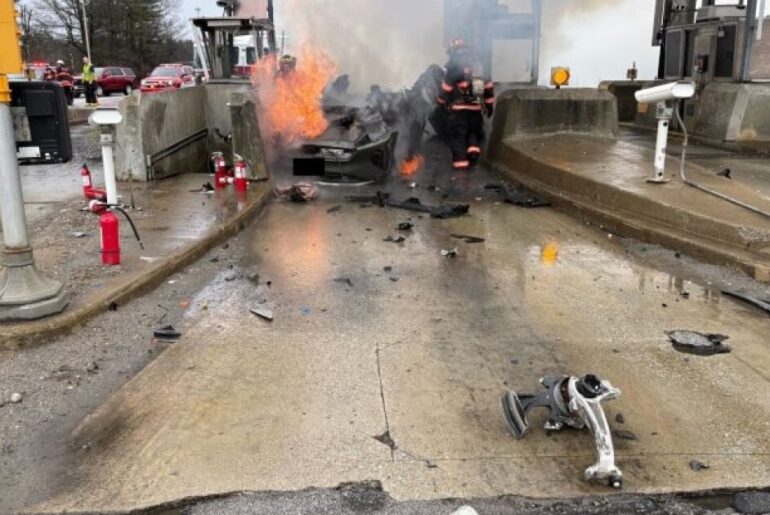 Battery in EV from Bedford toll crash re-ignited days later