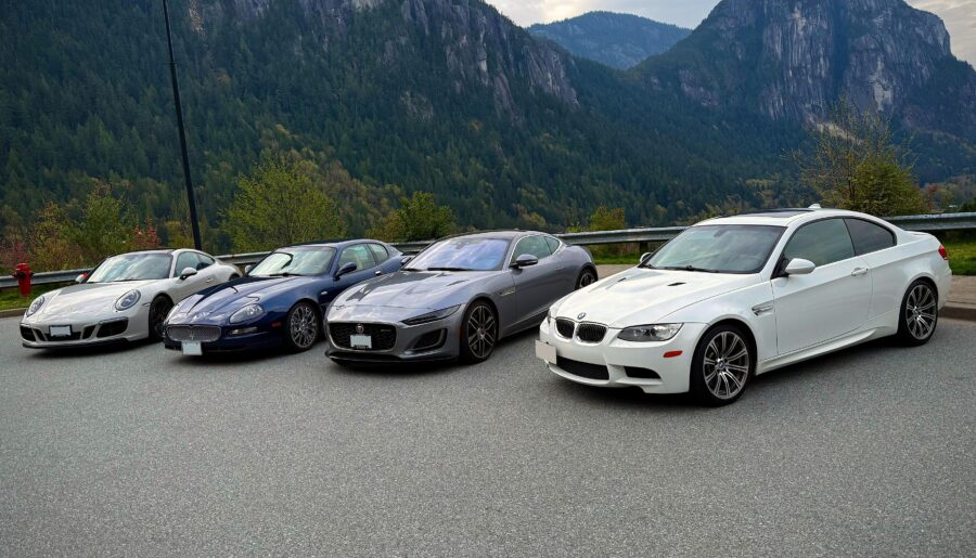 Group Morning Drive – Porsche 911 Carrera 4 GTS, Maserati 4200 GT, Jaguar F-Type, BMW E92 M3 [3600×2026]