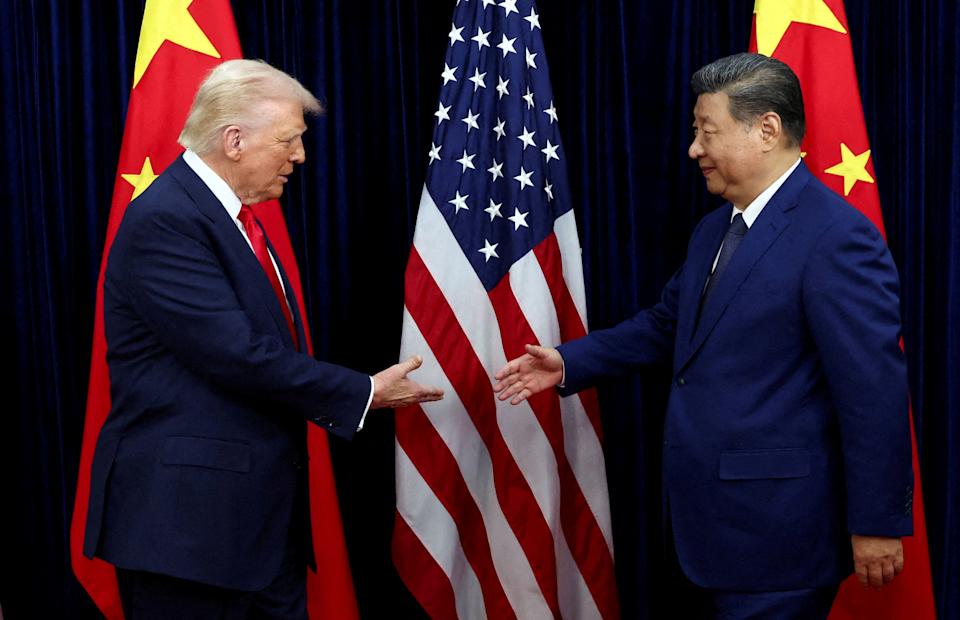 US President Donald Trump shakes hands with Chinese President Xi Jinping as they hold a bilateral meeting at Gimhae International Airport on the sidelines of the Asia-Pacific Economic Cooperation (APEC) summit, in Busan, South Korea, October 30, 2025. (REUTERS/Evelyn Hockstein)