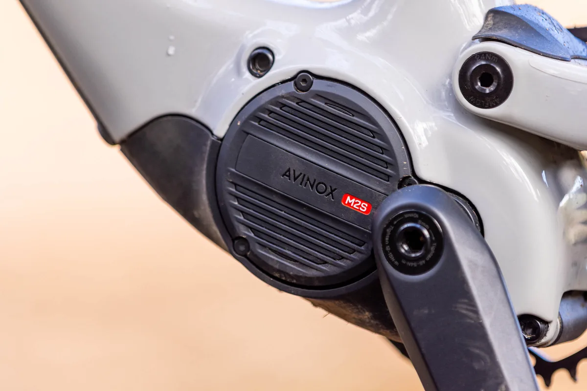 Close-up of Avinox M2S e-bike motor mounted in frame