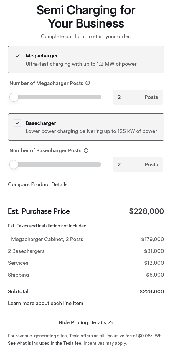 Tesla Semi Charging for Business: Estimated Costs (Image credit: Tesla)