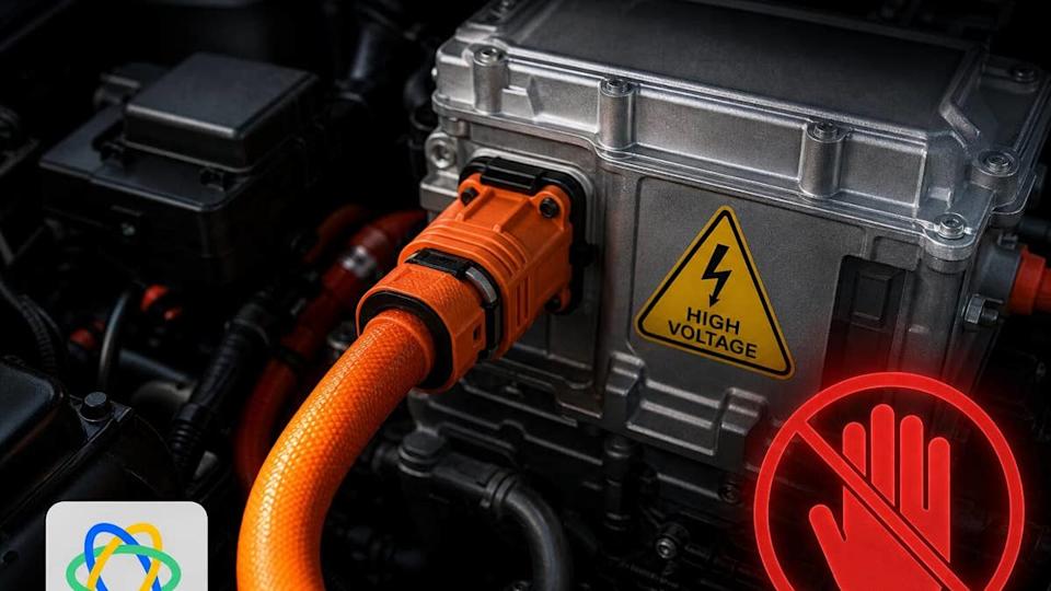 The universal orange coloring on cables serves as a critical warning: these high-voltage systems are strictly off-limits for DIY repairs.