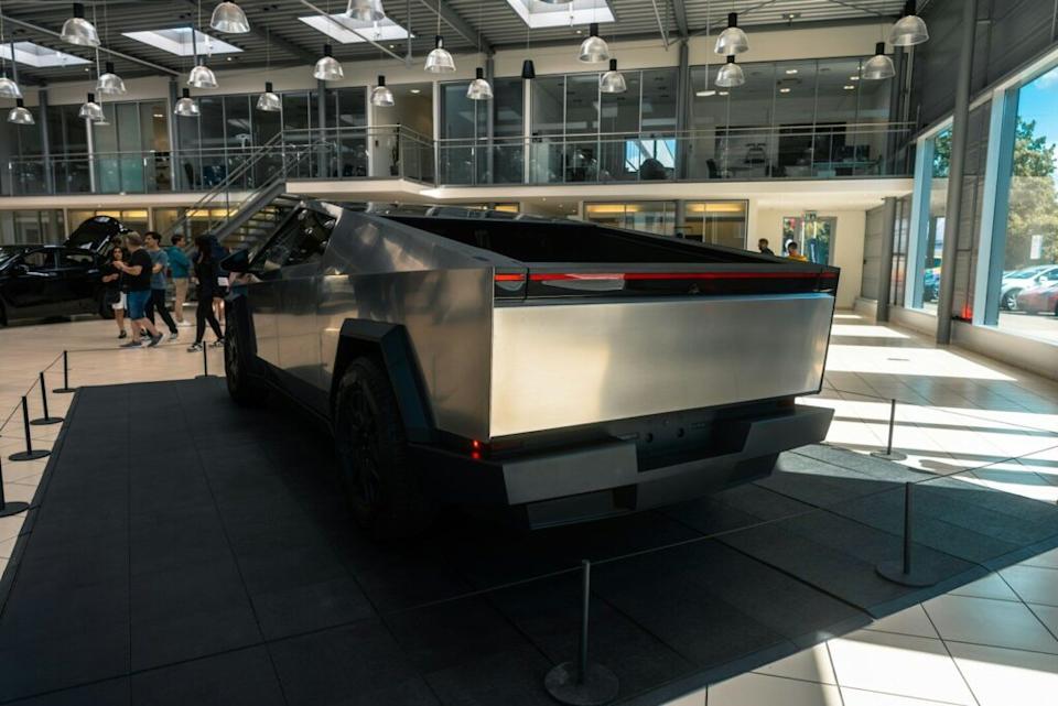 A car is on display inside of a building