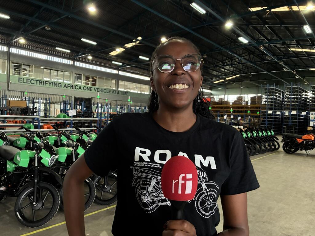 Ivy Magara is the lead battery engineer for research and development at Roam Electric, in Nairobi, Kenya, here at their main warehouse on 7 May 2026.