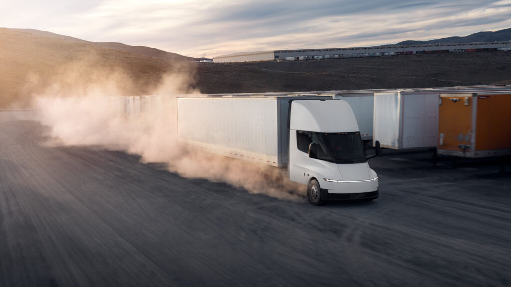 Tesla Semi accelerating at the Giga Nevada test track.