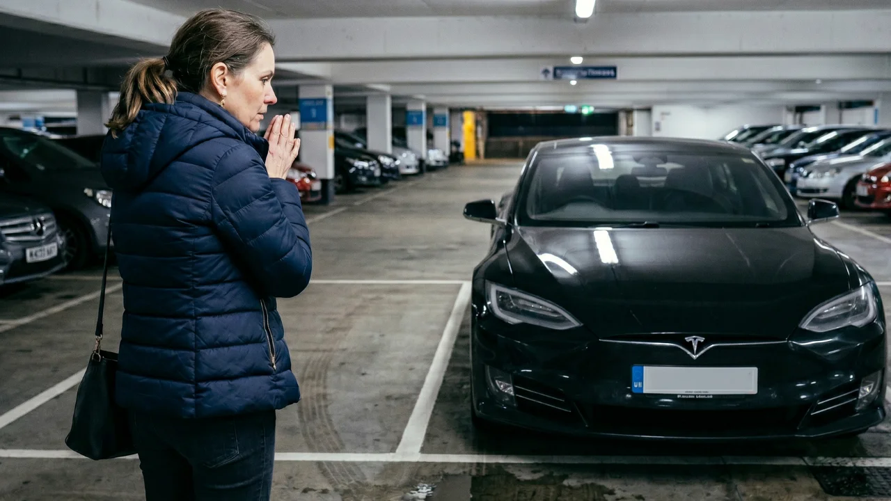 Woman gets the chills after parking next to a Tesla and spotting something 'very creepy'