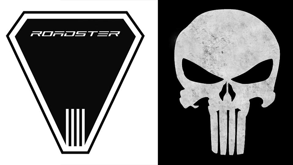 Tesla Roadster logo beside The Punisher logo